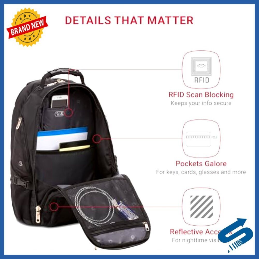Tech Backpack with ScanSmart Compartment RFID Blocking Multiple Pockets TSA - Picture 3 of 6